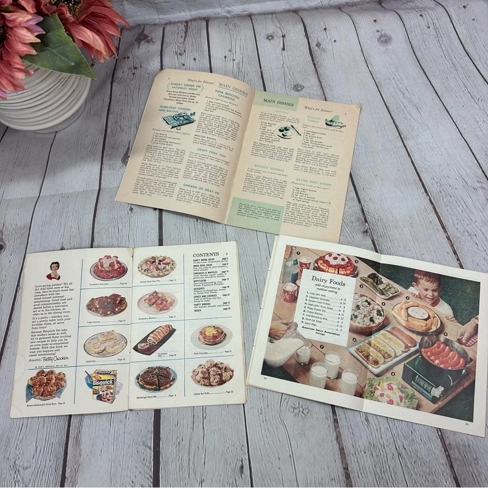 Vintage Cook book pamphlet soft cover set of 3 1956, 1957 betty crocker